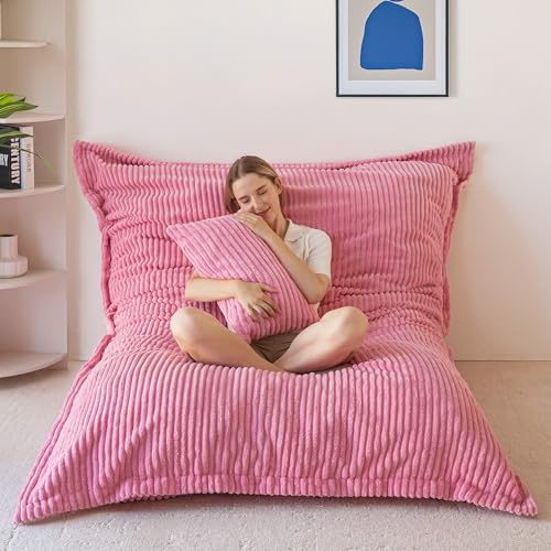 MAXYOYO Sitzsack, Riesen Bean Bag,Cordstoff Abnehmbar,Rosa,135 * 190 * 25 | Großes Bodenkissen für Erwachsene&Kinder, Cordstoff Abnehmbar, Flauschiger Schaumstoff Füllung, 3-in-1 vielfältig umwandelbar