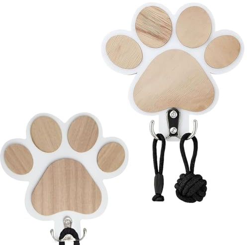 DUOHERESHUI 2 Stück Hunde Garderobe mit Haken, Hundeleinenhalter Wand, Weiß | Hunde Kleiderhaken Wandhalterung,Schlüsselleiste Wandmontiert,für Hundezubehör,Halsband,Schlüssel,Geschenke für Tierliebhaber