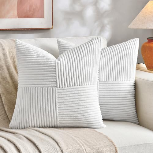 FDTERN 2er Set Reines Weiß Kissenbezug 80x80 cm Weich Moderne Dekorative Kissenbezüge Kissenhülle Dekokissenbezug Sofakissen Dekokissen Boho Deko für Sofa Schlafzimmer Wohnzimmer Bett