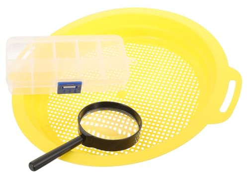 ERINGOGO Portable Gold Panning Sieve Pan with Magnifier Small Mesh Filter Pan for Mining Non-slip Handle Easy-clean Lightweight Panning Tool for Outdoor Prospecting