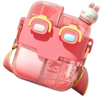 Qcwwy Plastic Kawaii Water Bottle With Straw Portable Leakproof Dual Compartment For Fitness Hiking Camping And Outdoor Activities Tableware (#2)