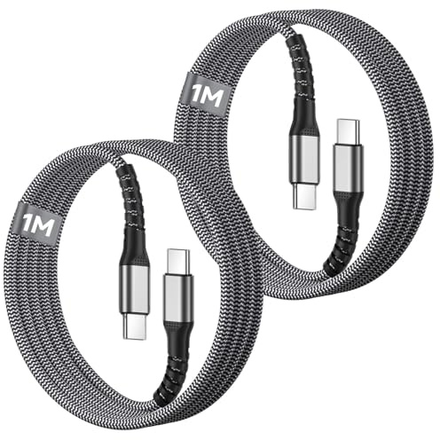 Cable USB C Carga Rapida 1M 2Pack, 60W PD Cable USB C a USB C Carga Rápida Trenzado Nylon Cabo cable Tipo C para iPhone 17 Air/16 15 Pro Max/iPad Pro,Macbook Air/Pro, Samsung Galaxy S25/S24/S22,Pixel