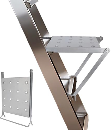 Foldable Ladder Platform, Anti-Slip Stable Work Platform Attachment Tool Tray for Step/Extension Folding Ladders Tool Accessories for Painters & DIY 300 lbs Capacity (Silver)