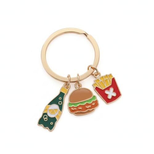 VEOWOO Fries Keyring – Hamburger Keychain Bag Charms for Women with Chips and Drink, Food Key Chains Gifts for Fast Foods Lovers, Girls, Teenages