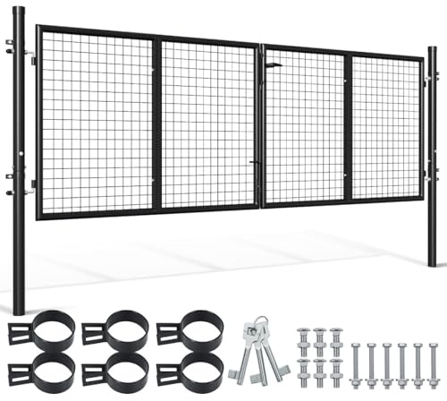 Gartentor metall, Doppelflügelig Gartentür, 300x100 cm, Rundrohr, robust, für Einfahrt/Gewerbe, für Doppelstabmatten (Anthrazit)