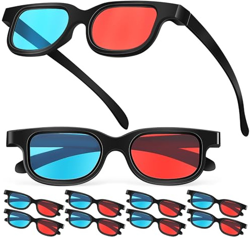 Kichvoe Gafas 3D Rojo y Azul 10 Unidades Marco Plástico Ligero para Cine en Casa Juegos y Películas Compatible con Televisores Monitores y Proyectores