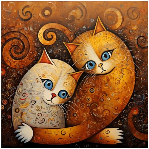 Wallario Memoboard aus Glas mit Motiv, Magnet-Tafel in 50 x 50 cm in Premium Qualität Malerisches Katzenduo