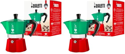Bialetti Caffettiera Moka Express Tricolore, 3 Tazze, Manico anti scottatura, Non adatta a induzione, 3 (130 ml), Alluminio (Confezione da 2)