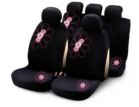Bottari 29016 Sitzbezüge My Spring Flower mit Pinken Blumen, 9 Teile, Schwarz