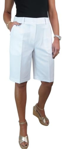 icecoolfashion Ladies Smart Knee Length Bermuda Shorts - Women's Tailored Summer Shorts White 8-22 (16)