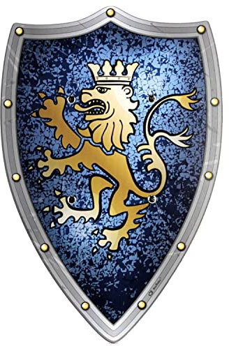 BestSaller 1145 Ritterschild Edler Ritter mit Löwen Motiv, Holz, 49 x 32 cm, blau/Gold