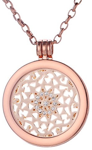 Morella Damen Halskette Rosegold 70 cm Edelstahl mit Amulett und Coin 33 mm Sonnenornament in Schmuckbeutel