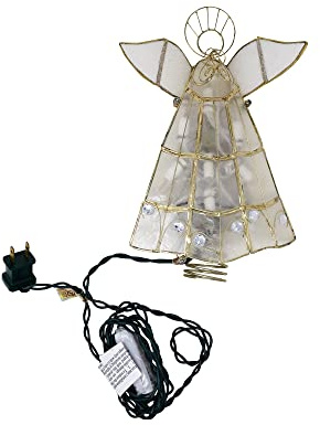 Kurt Adler 10-Light Capiz Angel Treetop with Trumpet