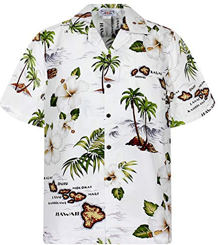 Pacific Legend Original Hawaiihemd, Kurzarm, Island, Weiß, 3XL