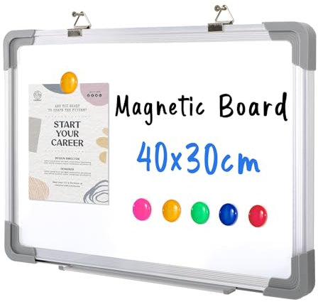 SwanSea Office Pinnwand Whiteboard Home Dry Erase Magnettafel mit Stift-Tablett und 6 Magnete 40x30cm