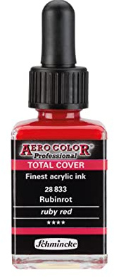 Schmincke - AERO COLOR® Professional - finest-fluid, high-color acrylic paint for acrylic painting, airbrush, mixed media, acrylic ink, ruby red - 28 ml
