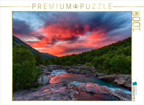 CALVENDO Puzzle Sehnsucht Norwegen - Brennender Sonnerungang am Svåne Fluss | 1000 Teile Lege-Größe 64 x 48 cm Foto-Puzzle für glückliche Stunden