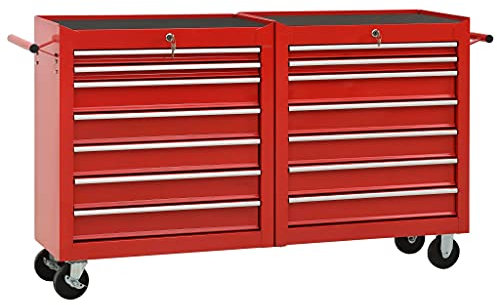 vidaXL Chariot à Outils avec 14 Tiroirs Boîte à Outils Coffre Caisse à Outils Servante d'Atelier Armoire Stockage Chariot d'Atelier Garage Acier Rouge