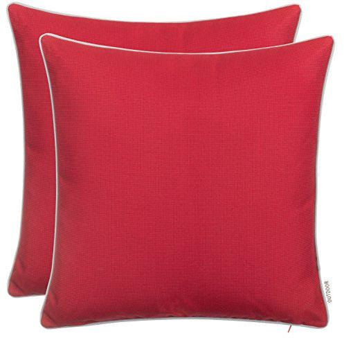 Brandsseller 2er Set Outdoor Kissen 45x45 cm – Wetterfeste Zierkissen mit Paspel – Wasserabweisende Gartenkissen & Dekokissen für draußen – Sofakissen für Balkon & Terrasse – Rot