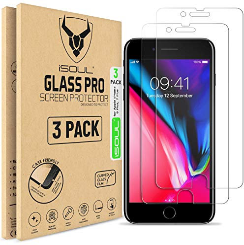 iSOUL [3 Pack] Screen Protector for iPhone 8 Plus 7 Plus Tempered Glass Film 9h HD, 0.26mm Premium Shatterproof Protection 5.5 inch [3D Touch Compatible]