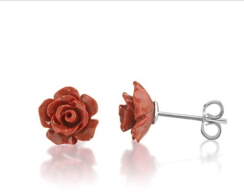 inSCINTILLE Orecchini Donna a Fiore in Madreperla e Argento Rodiato 925 - Vari Colori (Rosso)