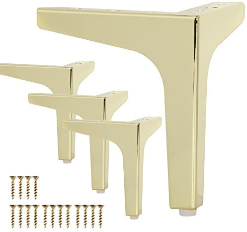 La Vane 4er Set Metall Möbelfüße (10cm Höhe) Gold - Diamant-Dreieck Design für Schrank, Sofa, Couch & Regal | Stabile Ersatzbeine mit Schrauben | Einfache DIY Montage