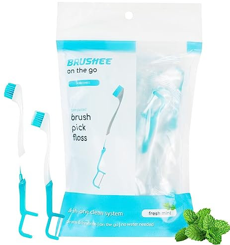 Brushee the evolution of oral care | 3-in-1 werkzeug (pre-pasted mini-brush + fließt + auswahl) | einzeln verpackt | einweg | vorpastiertes reisen zahnbürsten | kleiner erwachsene - (24-pack)