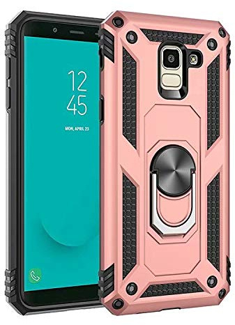 TiHen Custodia Samsung Galaxy J6 2018, Cover 360° Girevole Ring Armor Bumper TPU Case Magnetica Supporto Smartphone Silicone Custodie con Pellicola Protettiva per Samsung Galaxy J6 2018,Oro Rosa
