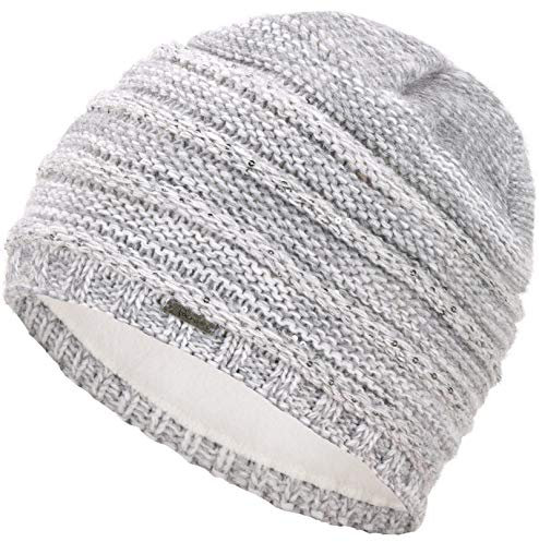 Faera Wintermütze warm gefütterte Winter-Mütze Fleece-Futter Winter Strick-Mütze Beanie-Mütze Damen Herren One-Size, Farbe:Warm Grau