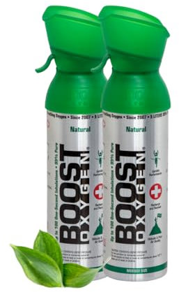 Boost Oxygen - Bouteille d'Oxygène Portable - Canette d'Oxygène Pur et Naturel à 95% - Concentration, Récupération, Énergie, Humeur, Grand - 5L - Naturel (10L - 2x 5L canettes - 200 bouffées)