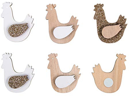 Rayher 46476000 Holz Streuteile Hennen, 3 x 4 cm, mit Klebepunkt, Beutel 12 Stück, für schnelle Oster- und Frühlingsdekorationen