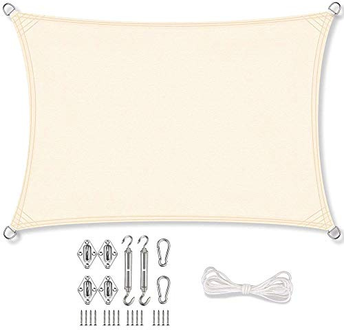 Stonehill Sonnensegel Rechteck 2 x 3 m + GRATIS (!) Befestigungsmaterial | für Garten, Balkon & Terrasse | Sonnenschutz | Wetterschutz | wasserabweisend | PES | Polyester (Creme)