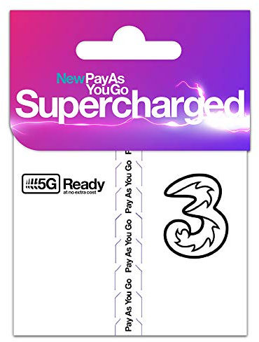Three New Pay As You Go Supercharged SIM-Karte inkl. £20 Nachfüllung, unbegrenzte Daten, unbegrenzte Anrufe und SMS