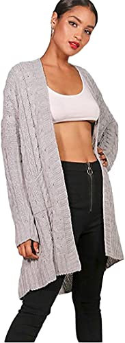 H&F ® New Women Ladies Long Sleeve 2 Side Pocket Chunky Cable Knitted Oversize Baggy Open Boyfriend Cardigan Size-16-18 20-22 24-26 (Grey, 24-26)
