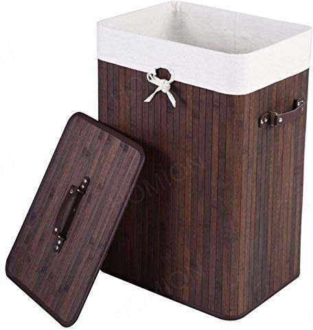 Bamboo Laundry Basket 72L Collapsible Bamboo With 1 Compartment Laundry Hamper Laundry Basket Removable Lining Large Laundry Bins Laundry Hamper with Lid Bamboo Laundry Storage basket (BROWN)