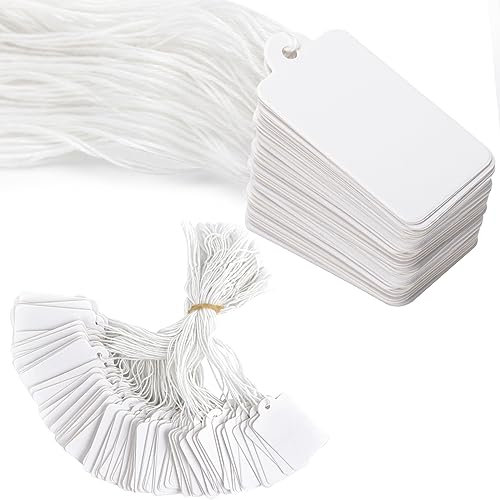 G2PLUS 500 Stk Kleinen Preisetiketten Hängeetiketten, Weiß Markierungsetiketten, 25mm*45mm Preisschilder Geschenk Anhänger mit Schnur