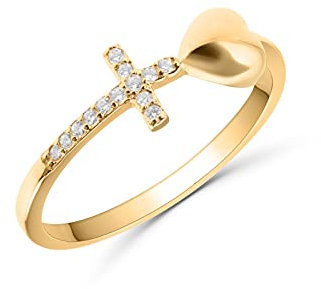Anellissimo Ring Herz und Kreuz Damen 925er Silber 18 Karat vergoldet mit Zirkonia -,