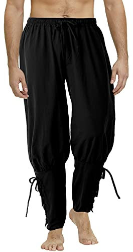 COSDREAMER Herren Mittelalterhose Wikinger Piraten Kostümhose Schwarz XL