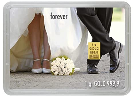 Goldstücke24 - Goldbarren 1g – Geschenk zur Hochzeit - Motivbox “Hochzeit Forever” Tolle Geschenkidee - Feingold 999,9