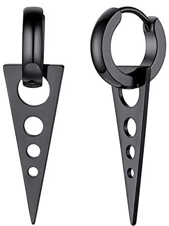 U7 Klappcroelen mit Dreieck Anhänger schwarz Edelstahl Kleine Creolen Ohrringe Gotik Biker Punk Rock Huggie Kreolen Modeschmuck Accessoire