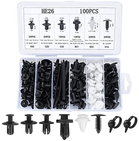 100 Pcs Car Retainer Clips, with 5 Fixing Ties, Plastic Car Body Trim Clips, Universal Car Auto Body Fastener Rivet Trim Clips for Car Door Bumper Panel Retainer Clips Fasteners Rivets