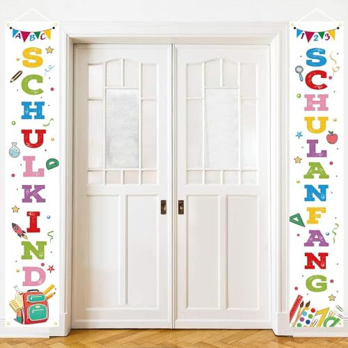 GRESATEK Schulanfang Banner Deko, Weiß Alles Gute Zum Schulanfang Tür Banner für Schüler, 2 Stück Einschulung Banner Photo Booth Veranda Dekoration für Drinnen und Draußen