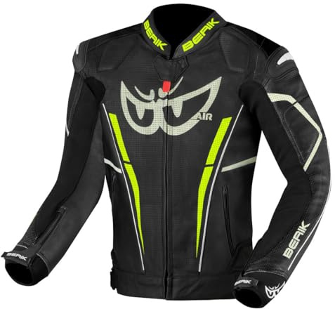 Berik Street Pro Evo Motorrad Lederjacke, schwarz/grau/gelb, 56