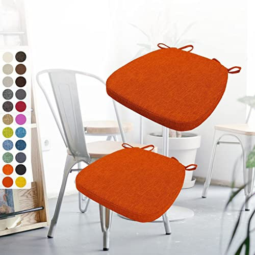 2er Set Stuhlkissen 40x38x3cm mit Bändern,Waschbare Sitzkissen Rutschfest,Stuhlauflage Stuhlpolster Sitzkissen,Abnembar Bezug Mit Reißverschluss,Ideal für Zuhause Büro Küche Esszimmer,Orange Rot
