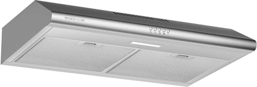 30 inch Stainless Steel Under Cabinet Range Hood, Slim Kitchen Vent Hood Ducted/Ductless Convertible with 3 Speed Controls, 5-Layer Aluminum Filters,LED Lights (Stainless Steel)
