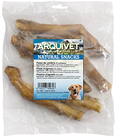 ARQUIVET Patas de Cordero (Bolsa 5 uds.) - Snacks 100% Naturales para Perros - Premios, recompensas, chuches, golosinas, chucherías caninas - Ayuda a la Limpieza Dental