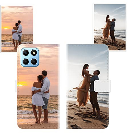 Sunrive Funda Personalizada Compatible con Honor X6, Cuero Protectiva Carcasa Personalizable para tu móvil con Foto Imagen Frase o Texto + Cuerda para móvil Universal