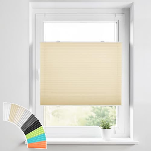 HOMEDEMO Plissee Klemmfix ohne Bohren Jalousien, Creme 35x100cm (BxH), Plisseerollo mit Klemmträger, lichtdurchlässig Faltrollo Sicht-und Sonnenschutz Blickdicht Jalousie für Fenster & Tür