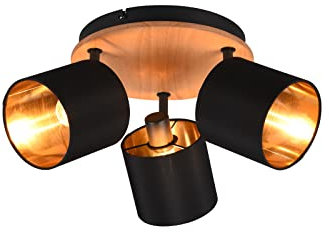 meineWunschleuchte LED Deckenstrahler dimmbar 3 flammig Holz & Stoffschirme in Schwarz Gold