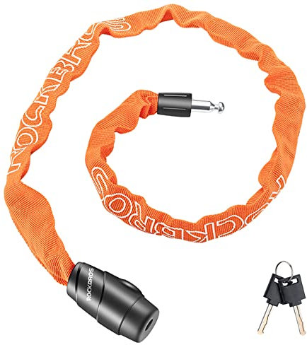 ROCKBROS Bike Lock 95cm Heavy Duty Chain Lock High Security Zinc Alloy Cycling Locks with 2 Keys Anti-Theft Motorbike Chain Locks for Mountain Road Bicycles Electric Scooters Doors, Black/Orange